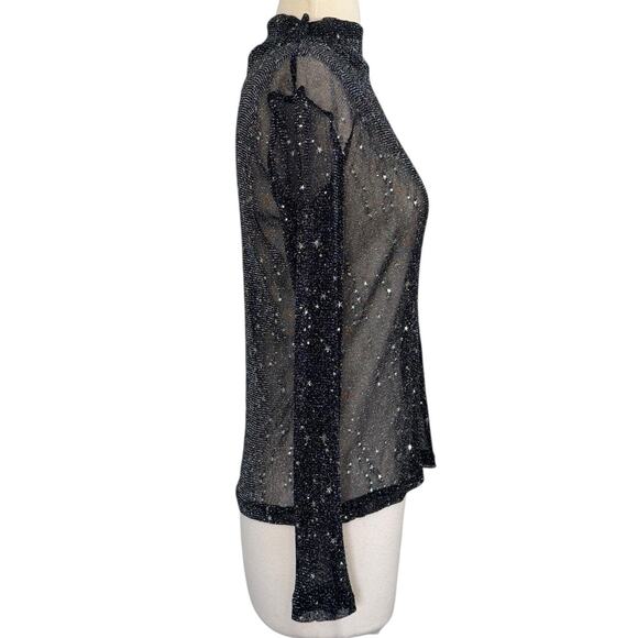 MANGOPOP Sheer Long Sleeve Top Glittery Sparkly Star Whimsical Sexy Goth Size S - Picture 6 of 11